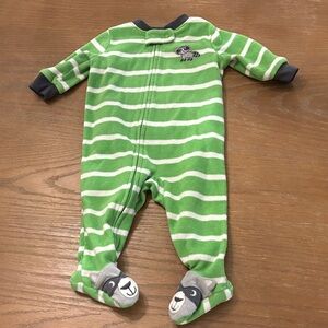 Carter's Green and White Striped Footie with Raccoon